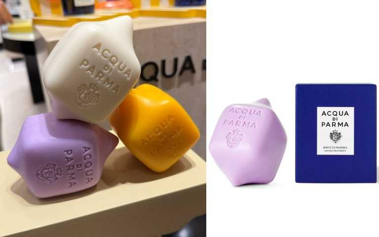 Acqua di Parma 香氛皂系列(三款):帕納里加州桂、卡布里香橙、阿瑪爾菲無花果,靈感來自金黃果實造型(圖/品牌提供)