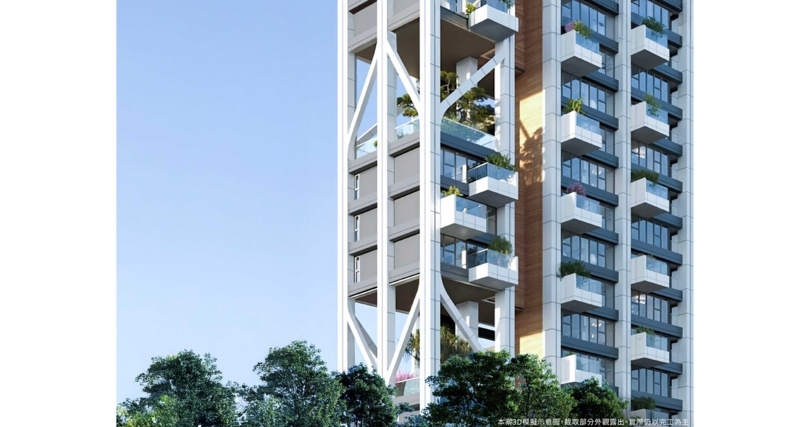 14期難得一見挑空三層樓高的花園露台。（圖／業者提供）