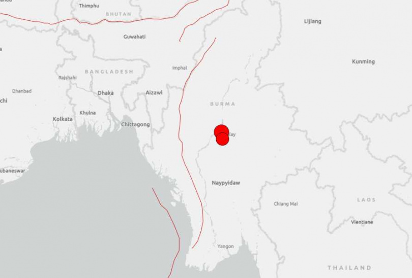 緬甸今(28日)下午才發生規模7.9強震,相隔約12分鐘又發生規模6.4地震。(圖/翻攝自USGS)