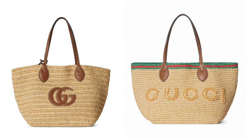 Gucci 中型編織托特包／76,500元，草編托特包／76,500元（圖／品牌提供）