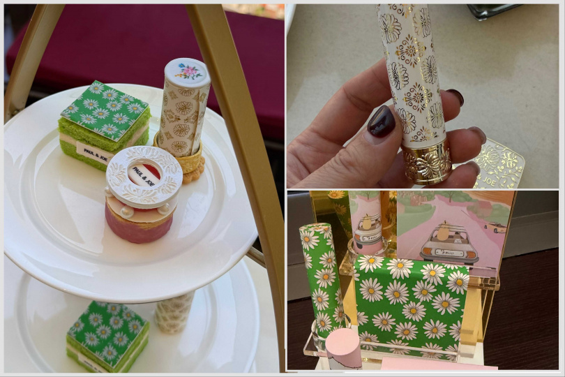 香格里拉飯店38樓的馬可波羅酒廊把PAUL&JOE 的奢光西洋菊唇膏盒變身成甜點！還有多種彩妝通通變身各式甜點太強啦！（圖／黃筱婷攝）
