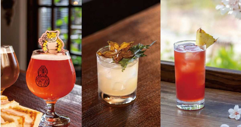 「櫻紅 櫻花白桃艾爾」（左起）、「就紫蘇勾咿」、「跳進～鳳紅泡泡荔」。（圖／臺虎居餃屋提供）