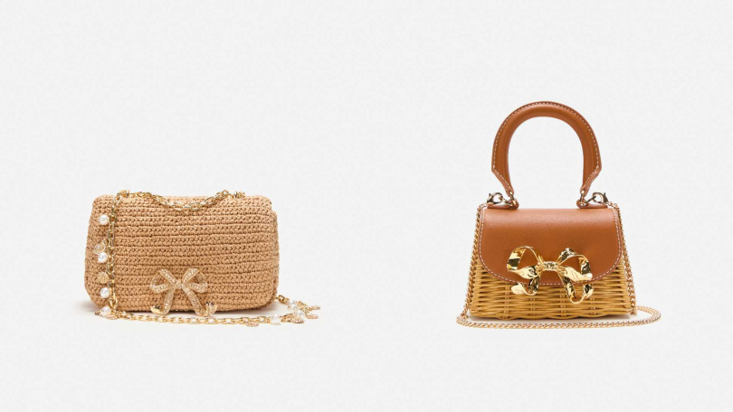 推薦單品：self-portrait Raffia Bow Charm Shoulder Bag／25,800元，self-portrait Rattan Micro Bow Bag ／19,300元（圖／品牌提供）