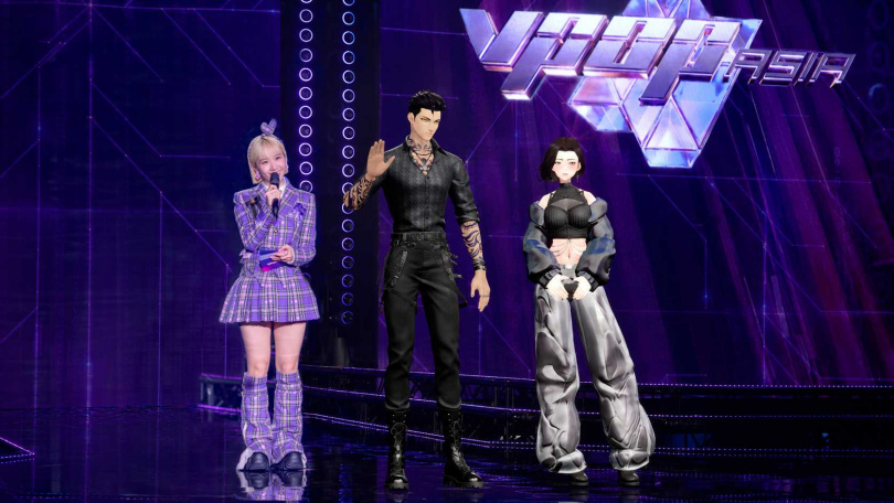 主持人Lulu黃路梓茵(左起)與選手王太極、利貞。(圖/HTC VIVE提供)