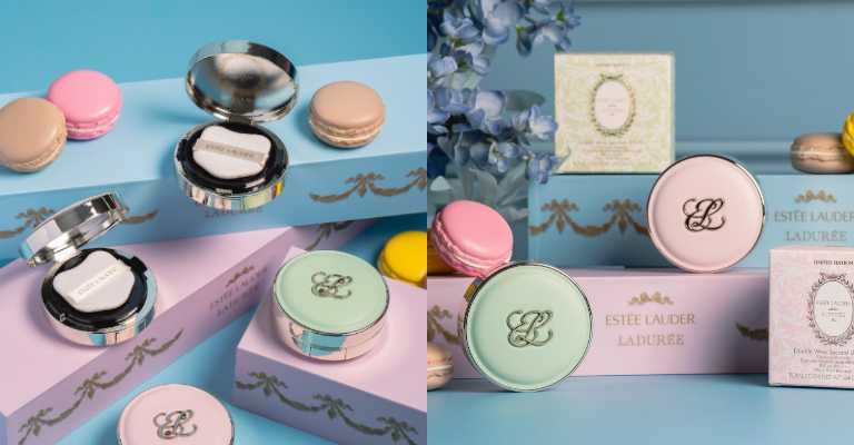 雅詩蘭黛 粉持久天生美肌氣墊粉餅SPF25/PA+++ 1W1 Ladurée聯名款 一盒兩蕊／2,900元（圖／品牌提供 ）