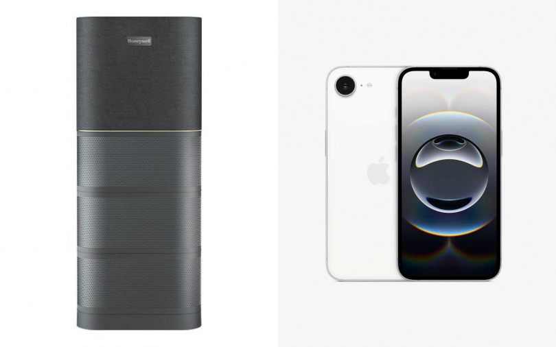Honeywell X1000航太級超淨化空氣清淨機／特價42,900元原價43,900元(97折，獨家)→STYLE SMART健康護脊椅墊-輕奢款、iPhone 16e／推薦價21,900元起（圖／業者提供）