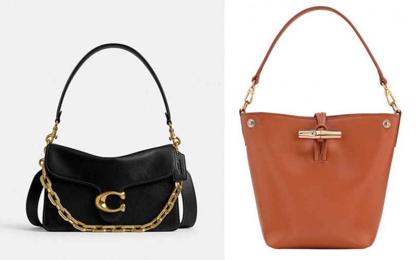 COACH CHAIN TABBY鏈條單肩手袋／推薦價21,800元、LONGCHAMP Le Roseau水桶包／推薦價26,900元（圖／業者提供）