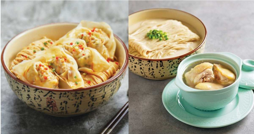 「紅油抄手拌麵」（左）、「清燉雞湯拉麵」。（圖／樂天皇朝提供）