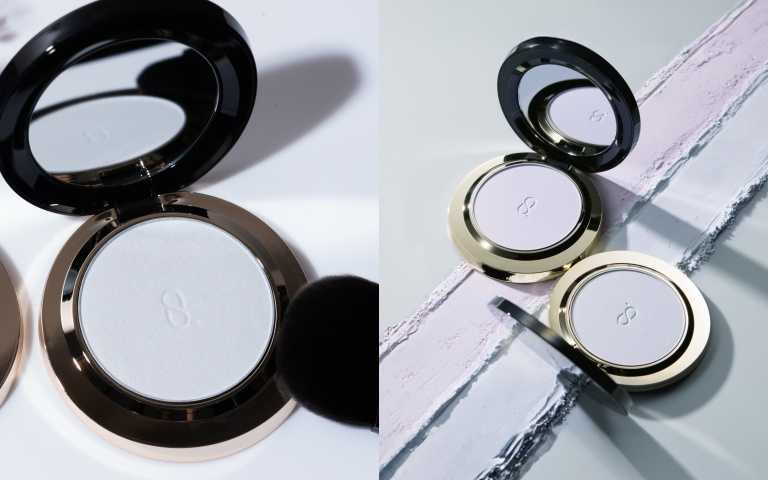 SUQQU除了藍色蜜粉餅，也同步推出 SUQQU晶采輕霧定妝蜜粉餅 #柔薰紫、#麂皮紫--為油光、毛孔粗大問題而設計---幫肌膚吸油加入透明感。（圖／品牌提供）