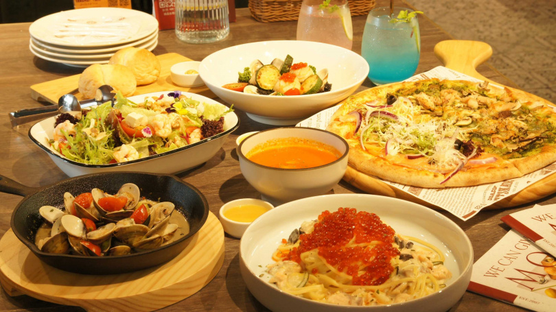 默爾pasta&pizza提供手工窯烤披薩、燉飯、義大利麵與各式開胃菜。（圖／馡曄國際提供）