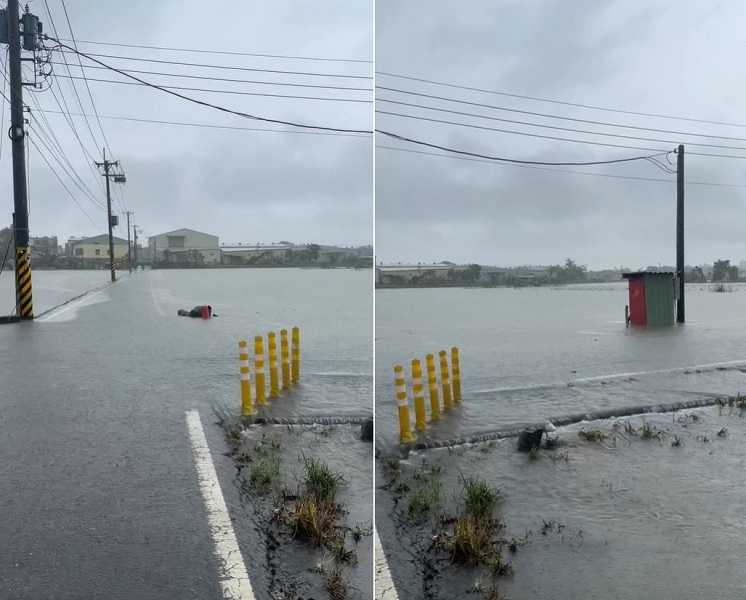 嘉41-1鄉道淹水嚴重。（圖／kuku_o555授權提供）