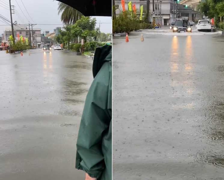 路段淹成小河。（圖／a123691aaa授權提供）