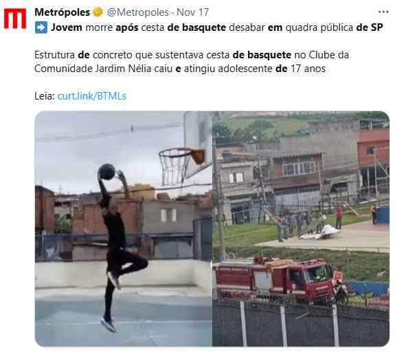 出事的社區球場設施已被封閉,正進行調查中。(圖/翻攝自X,Metrópoles)