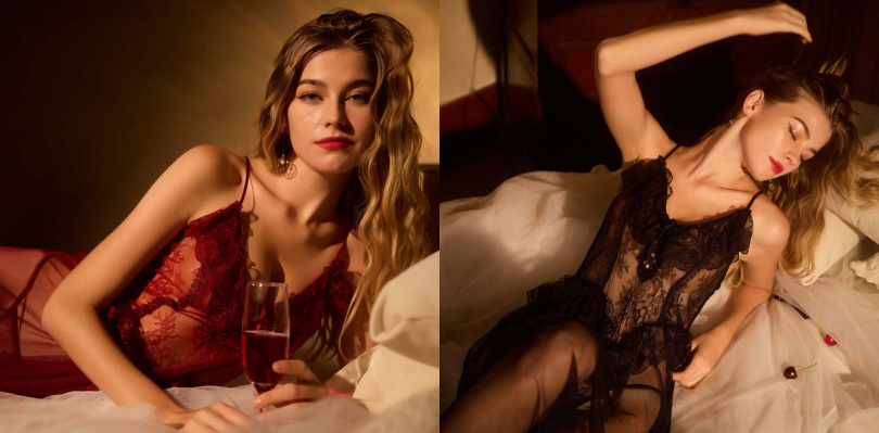 EASY SHOP [Miss Audrey]魅惑之夜-純慾透膚蕾絲性感睡衣+丁字褲／790 元（圖／品牌提供）