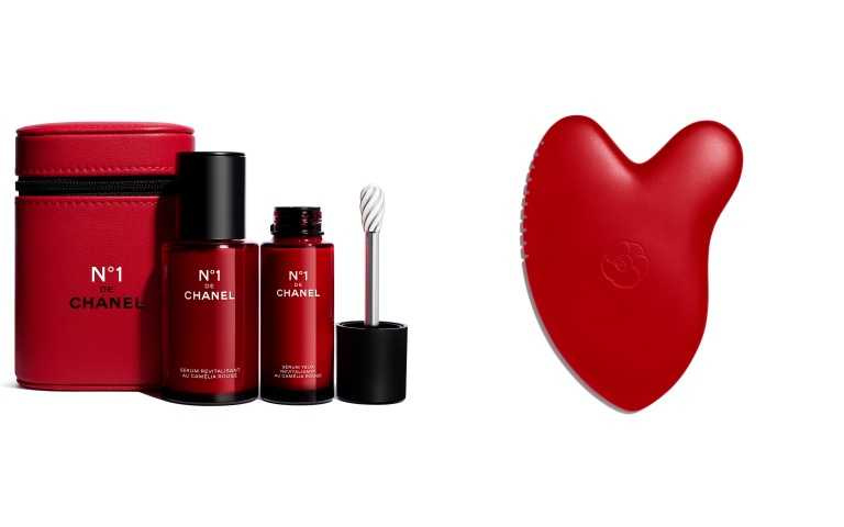 雙效組包括 15ml 的亮眼萃和 30ml。香奈兒1號紅色山茶花活能雙效組7,780元、香奈兒1號紅色山茶花活能按摩板1,500元（圖／品牌提供）