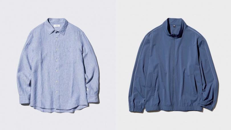UNIQLO特級亞麻條紋襯衫(長袖)/1,290元,特級彈性Active外套/790元(圖/品牌提供)