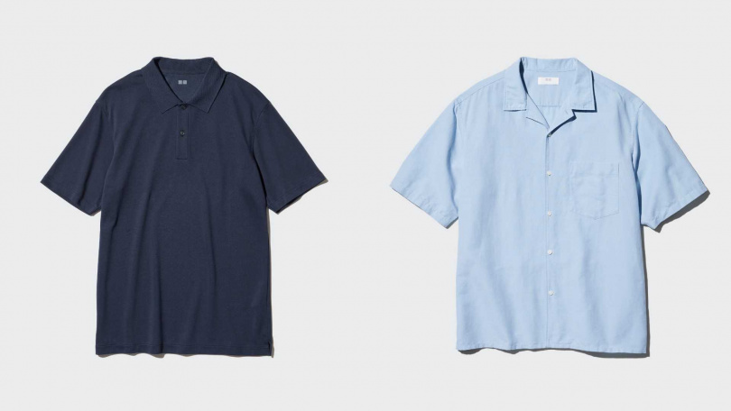 UNIQLO AIRism棉質網眼POLO衫(短袖)/790元,棉麻襯衫(短袖) /990元(圖/品牌提供)