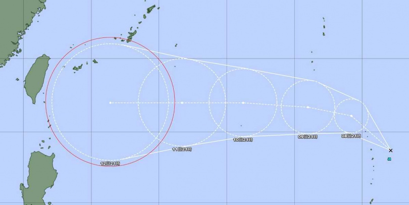 「楊柳」颱風將在下周三至周五接近台灣。（圖／翻攝自日本氣象廳）