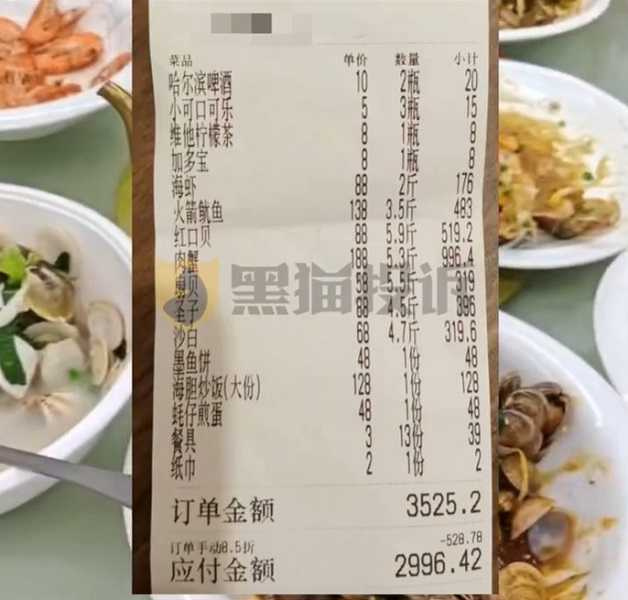 一家13口共花了近3000元人民幣。（圖／翻攝自黑貓投訴微博）