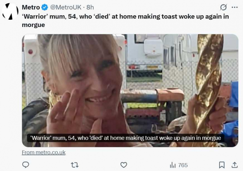 達靈頓紀念醫院太平間成為誤判案焦點,當時馬丁女士被送至此處後甦醒。(圖/翻攝自X,@MetroUK)