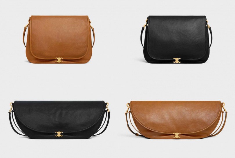 CELINE SOFT TRIOMPHE BESACE亮澤羊皮革手袋、SOFT TRIOMPHE HALFMOON亮澤羊皮革手袋(圖/品牌提供)