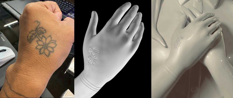 大S的雕像手上有線圈，結婚一年刺一條。（圖／翻攝臉書／李承道）