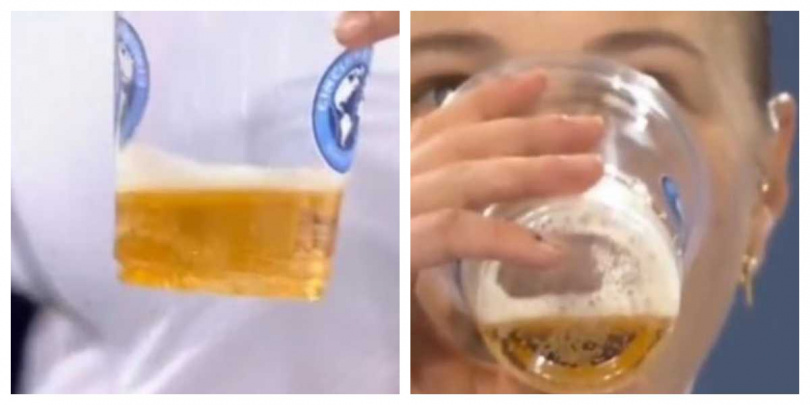 阿曼達阿尼西莫娃在辛辛那提公開賽換邊休息時喝下金黃色飲料,外觀酷似啤酒,意外引發熱議。 (圖/翻攝自X,@TheTennisLetter)