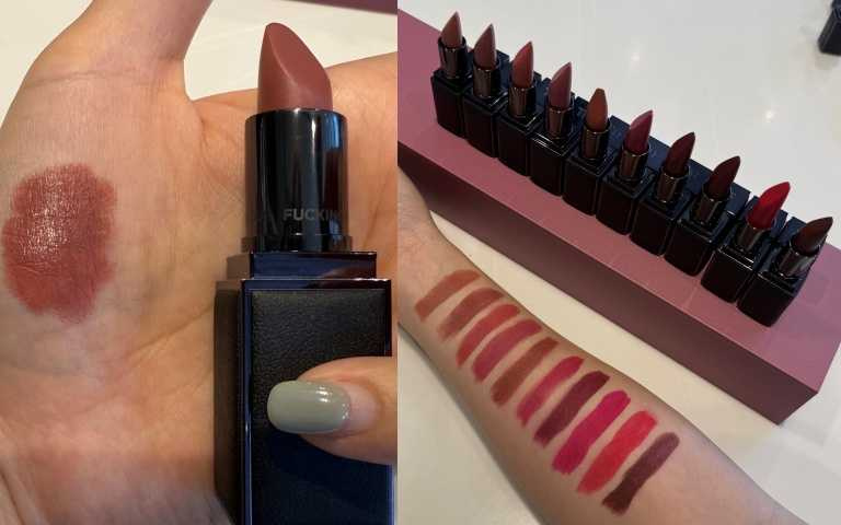 左為主打色F2，TOM FORD FUCKING FABULOUS液態唇膏 全新10色 /2,200元。（圖／黃筱婷攝）
