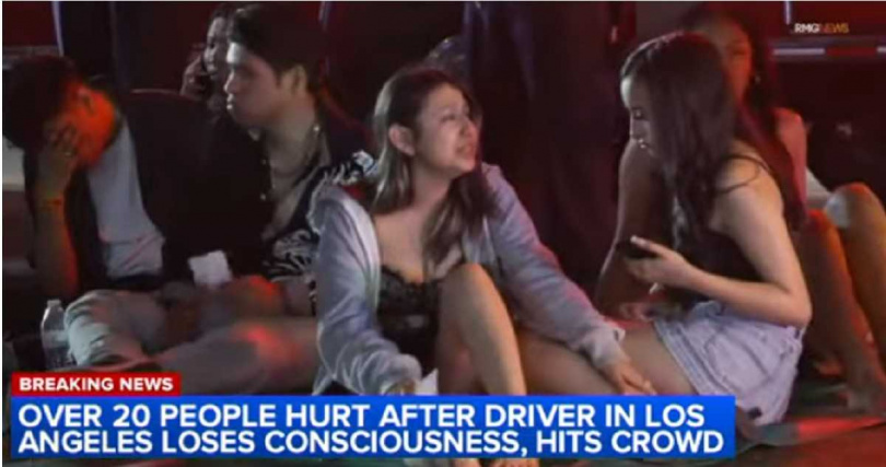 車禍發生瞬間,夜店外民眾驚恐四散,有人尖叫奔逃,場面宛如災難片。(圖/翻攝自ABC 7 Chicago)