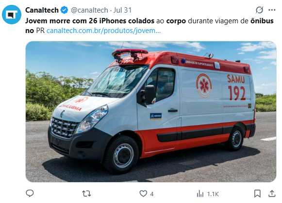 警方在死者身上查獲26支iPhone手機，懷疑涉及走私，目前案件正由巴拉那州民警調查中。（圖／翻攝自X）