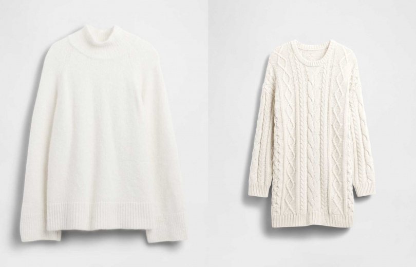 Gap 馬海毛高領毛衣/2,299元、圓領長袖針織洋裝/2,699元(圖/品牌提供)