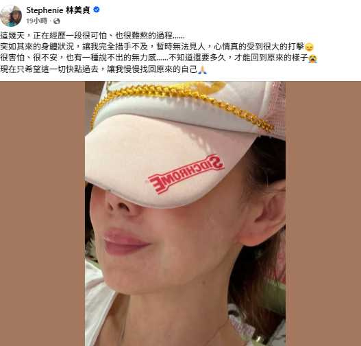 林美貞透露身體狀況來得毫無預警，一度因外貌受到影響而不方便公開露面，心情也受到不小打擊。（圖／翻攝自臉書，Stephenie 林美貞）