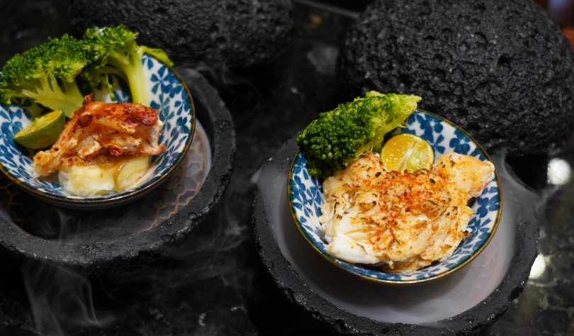 「帝王蟹八寸盛合」與「龍蝦松露八寸盛合」可吃到蝦、蟹炙燒後的風味。（圖／魏妤靜攝）