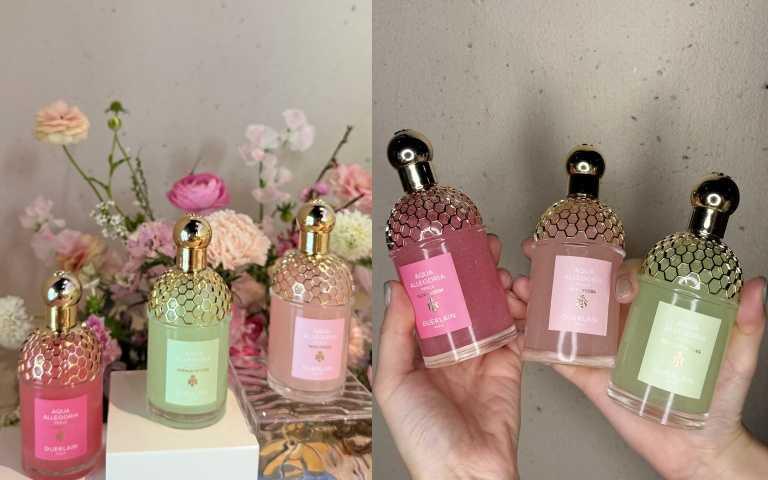 GUERLAIN嬌蘭花草水語潤膚珍珠淡香精晨霧玫瑰/漫天繁花/琢白岩蘭125ml/6,450元。(圖/黃筱婷攝)