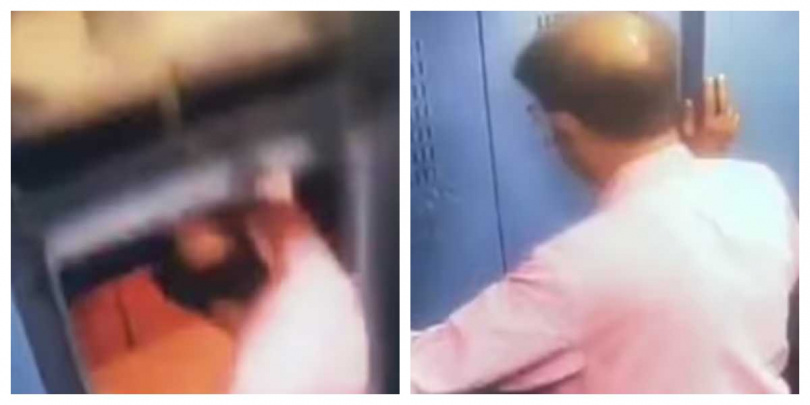 印度瓦爾薩德一處社區電梯發生故障，男子走出電梯瞬間電梯突然上升，險些遭夾。（圖／翻攝自X，@mid_day）