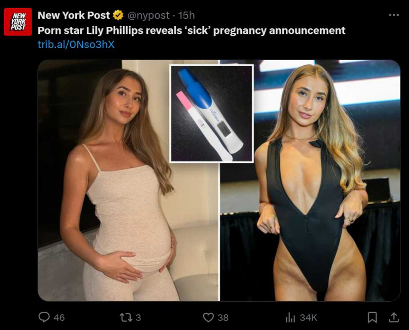 14小時百人斬的英國女優,近日在IG上PO出懷孕照,網友都在問爹是誰?(圖/翻攝自X)