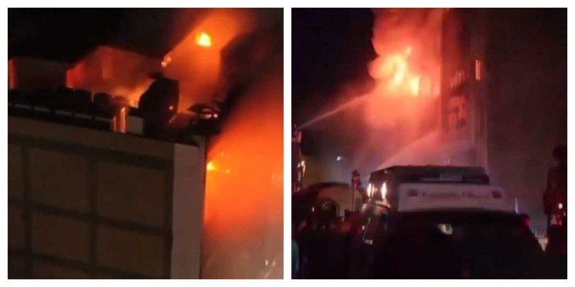 消防人員徹夜灌救，火勢猛烈導致整棟建築燒毀，搜救仍在持續。（圖／翻攝自X）