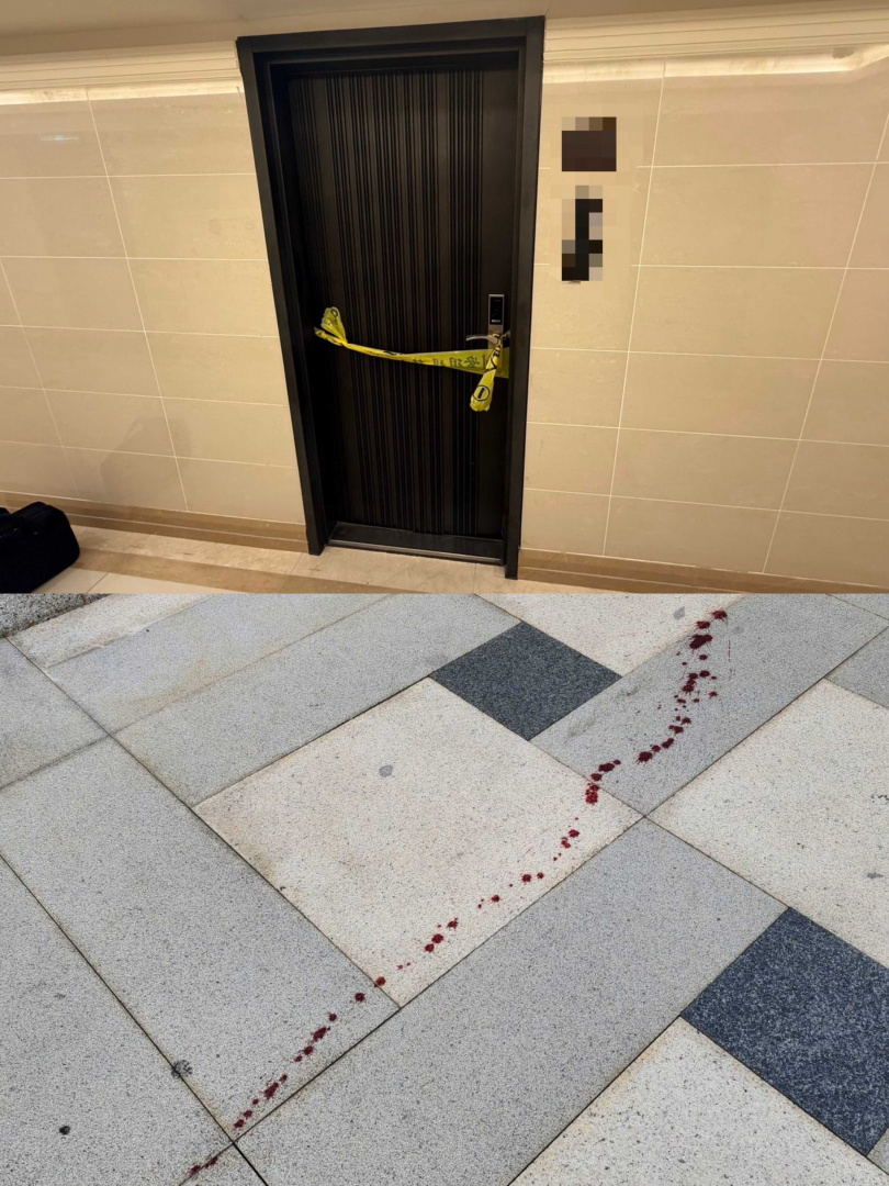 事發現場及建物外出現斑斑血跡,畫面相當駭人。(圖/翻攝畫面)