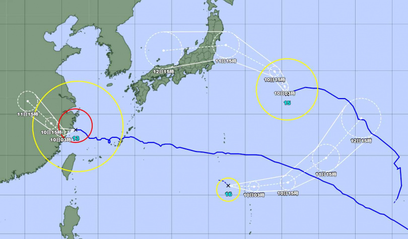 日本氣象廳最新資料顯示,琵鷺颱風生成後預測朝東方移動,對台灣沒有影響。(圖/翻攝自日本氣象廳網站)