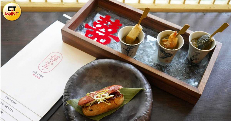 「三元及第」（後）、「長長久久」分別從經典台菜與小吃擷取靈感。（圖／魏妤靜攝）