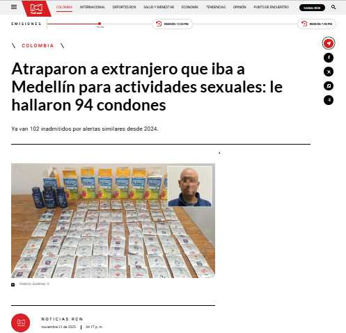 移民單位公布查獲的保險套與潤滑液，總數達94個，被視為入境目的不當的明確警訊。（圖／翻攝自noticiasrcn.com）