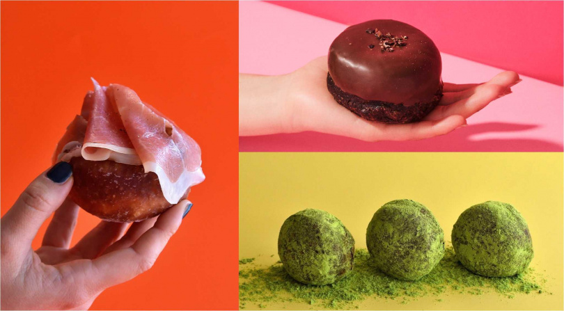 日本人氣口味「楓糖生火腿」（左）、「可可」（右上）、「抹茶」等在台灣店也吃得到。（圖／富錦樹集團提供）