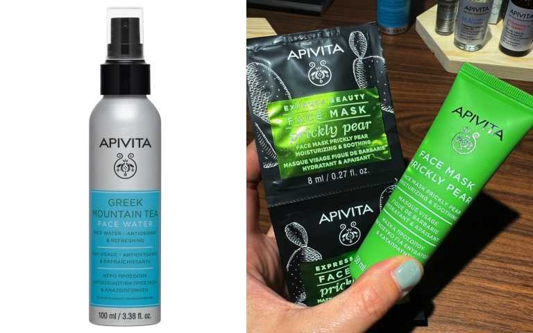 APIVITA 高山茶保濕噴霧 100ml / 750元、仙人掌滋潤面膜 50ml / 950元（圖／品牌提供、黃筱婷攝）