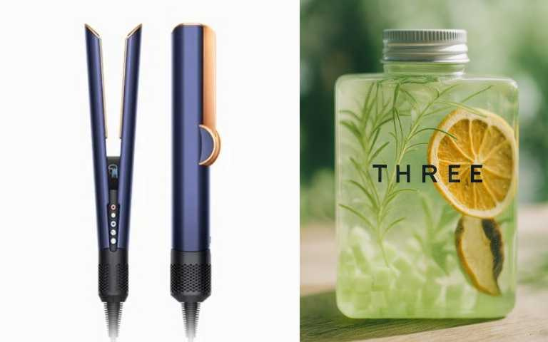 (左)單筆滿12,800元，即可登記抽「Dyson Airstrait二合一吹風直髮器」（市價16,600元，共3名，中獎名單將於10/15後公布）。(右)現場加入會員並追蹤官方IG，即贈「限量果乾水」乙瓶。（圖／品牌提供）