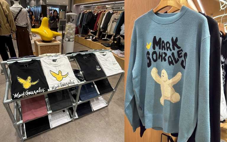 Mark Gonzales2025年秋冬系列推出許多Y2K的大學T。（圖／黃筱婷攝）​