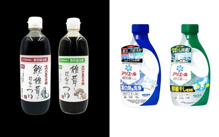 (左)美麗市場 大醬 香菇昆布醬油露500mlx12 特價2,250元 原價4,680元(48折)。(右)美麗市場 P&G ariel 洗衣精700g(9入)特價840元 原價2,520元(33折)