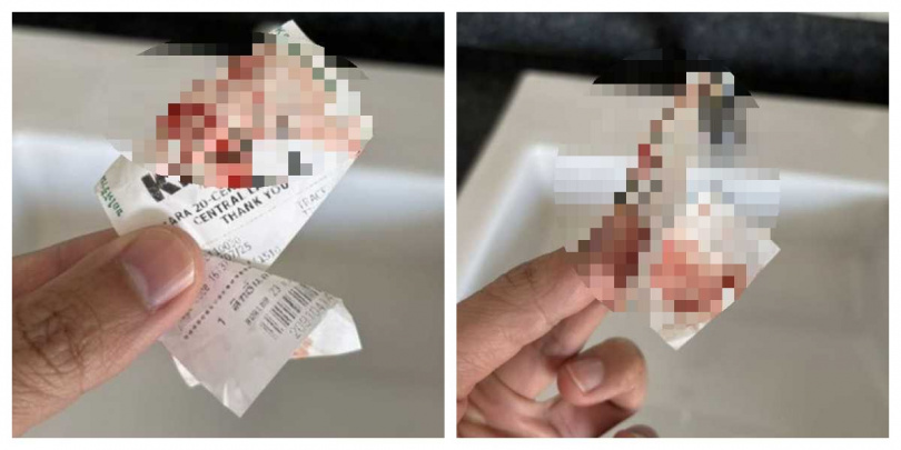 泰國男子自述搭乘捷運途中,手臂突遭不明血跡抹染,疑似遭人蓄意攻擊,引發恐慌。(圖/翻攝自FB,คนขึ้นรถไฟฟ้า - คอมมูนิตี้)