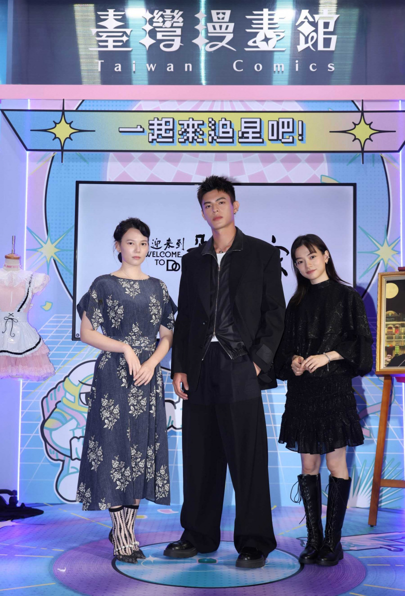 動畫電影《歡迎來到朵莉之家》身兼演出與配音的三位主角紀培慧（左起）、邱以太、姚愛寗。（圖／天水時代有限公司提供）