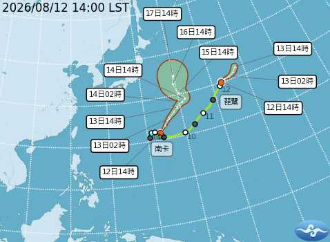 南卡颱風最新路徑。(圖/氣象署提供)