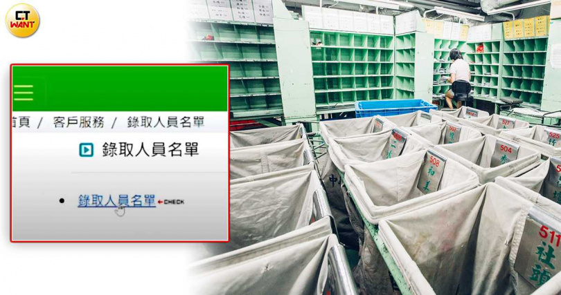 中華郵政甄試錄取名單隱藏在官網深處的「客戶服務」裡，只有登入考生帳密才可查看，行徑相當詭異。（圖／受訪者提供、報系資料照）